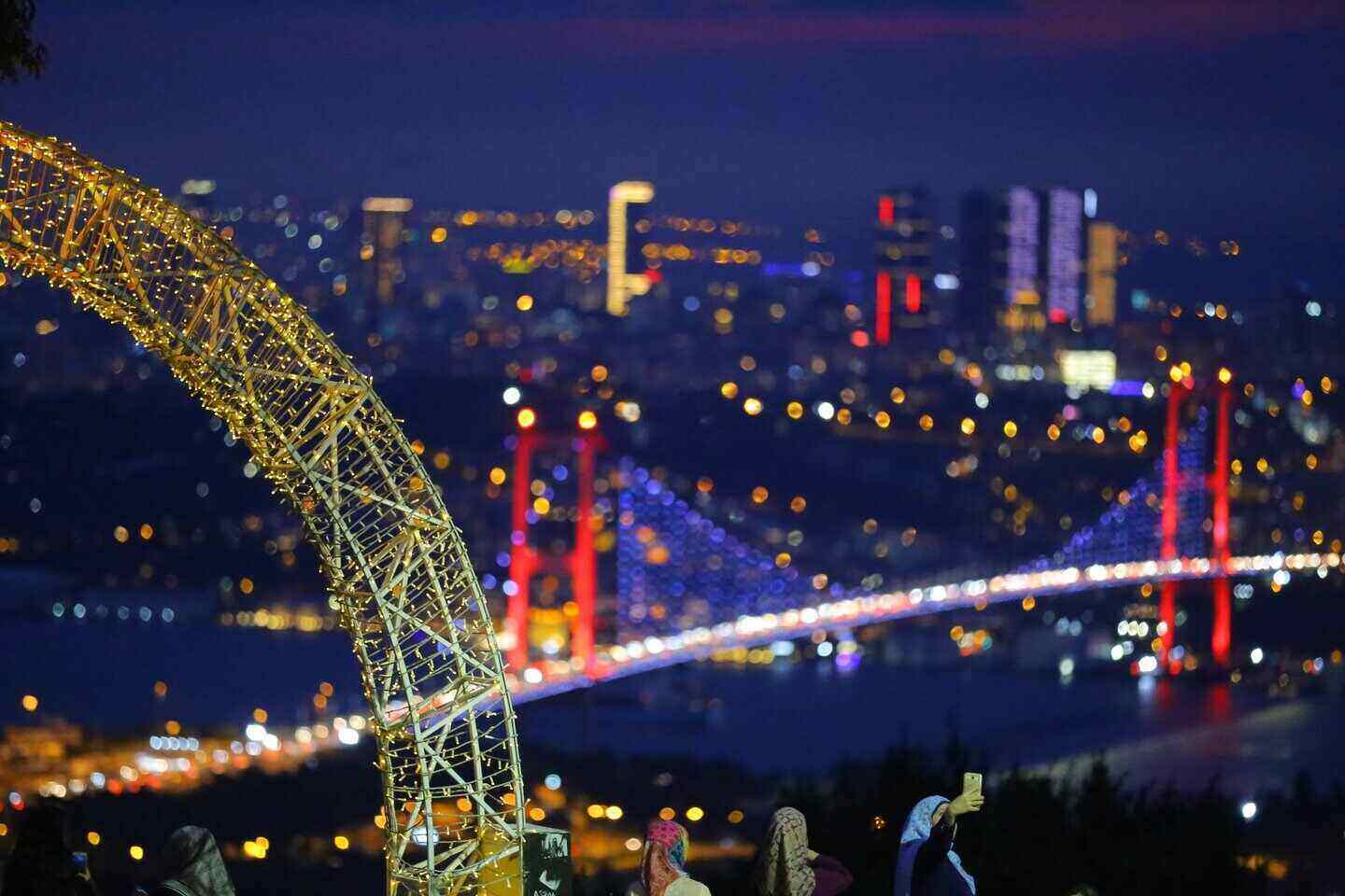 İstanbul'da Yapabileceğiniz Ücretsiz Aktiviteler, Boğaziçi Köprüsü Işıkları İstanbul gecesinde parlıyor